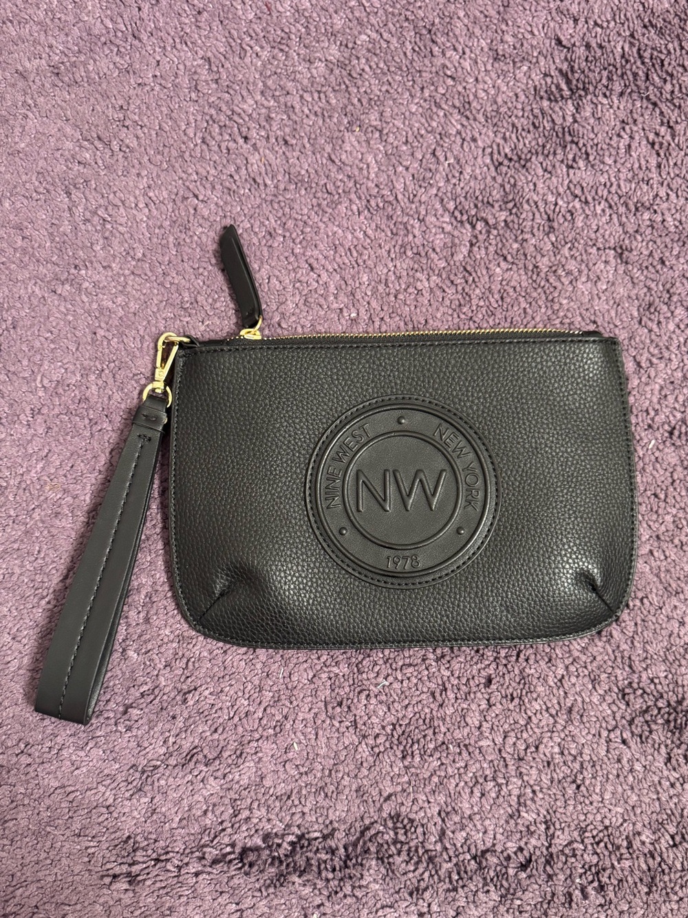 Nine West Black Pebbled Wristlet Clutch with Embossed NW Logo